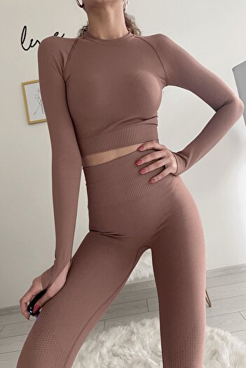 MAGZA Women's Mink Extra High Waist Seamless Sports Tights Set With Crop