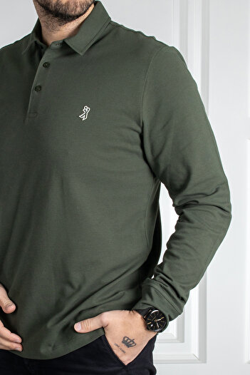 Sarar Interview Wraps Polo Collar 100% Cotton Khaki Green Sweatshirt