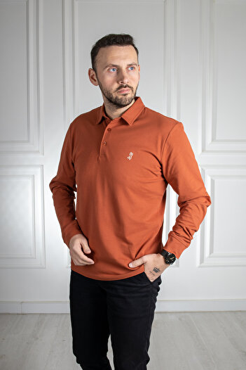Sarar Interview Wraps Polo Collar 100% Cotton Brick Color Sweatshirt