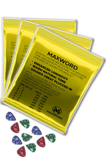 Maxword GT-Acoustic-3X Quality Acoustic Guitar String 3 Sets Set (10 Plectrums Gift)