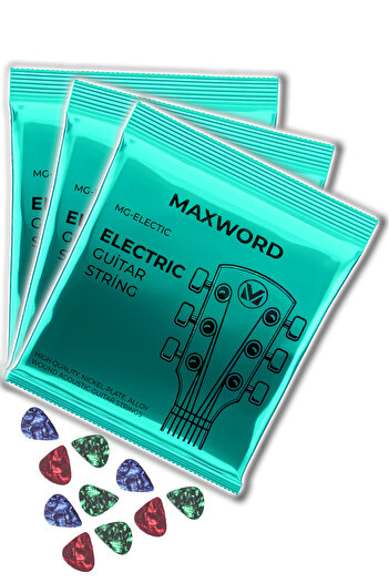 Maxword GT-Electric-3X Quality Electric Guitar String 3 Sets Set (10 Plectrums Gift)