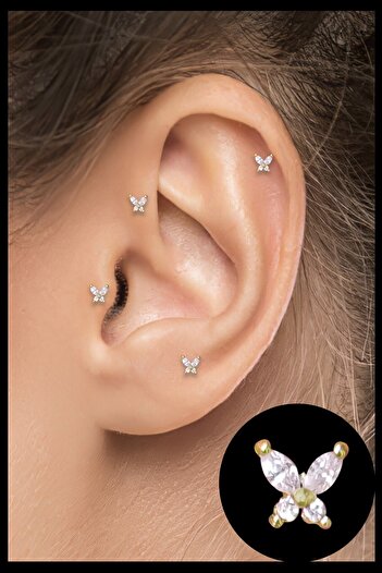 Salyangoz Company Cerrahi Çelik Gold Renk Kıkırdak Helix Tragus Piercing Mini Boy Kelebek Figür (1 ADET) Gldklb01