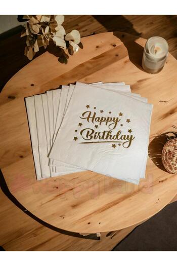 Happyland Happy Birthday Printed Gilded Gold Leaf Birthday Napkin 16 Pieces