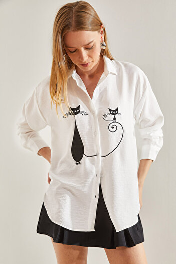 Bianco Lucci Women's Embroidered Linen Shirt