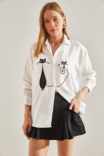 Bianco Lucci Women's Embroidered Linen Shirt