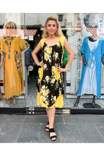 Sosyete Kaplumbağa Authentic Voile Cotton Pocket Floral Midi Strap Dress