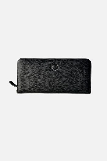 CüzCan Tigan Unisex Siyah Çift Fermuarlı Hakiki Deri Telefon Cüzdanı El Çantası