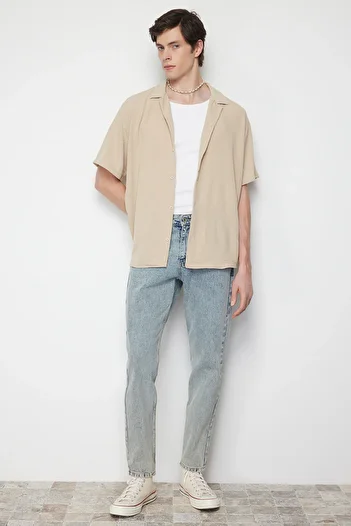 Trendyol Collection Καλοκαιρινό κοντομάνικο πουκάμισο Oversize λινό look - TMNSS24GO00019