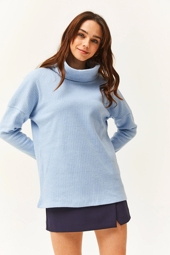 Olalook Γυναικεία Φαρδιά Μπλούζα με κουκούλα Baby Blue Degaje BLZ-19002480