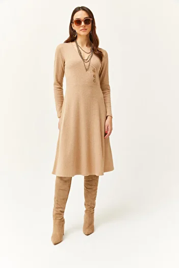 Olalook Rochie midi cu clopoțel, detaliată cu nasturi, de damă, la dublu piept, ELB-19002031