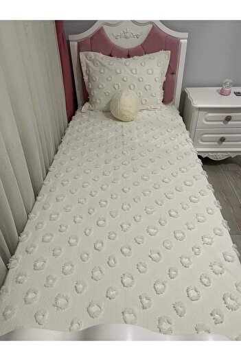 Tly Home Textiles TLY POMPONED BED COVER SINGLE PERSON (EKRU)