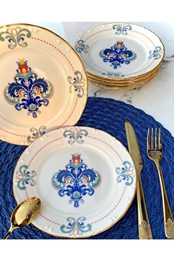 porselenden Elizabeth Gold Gilded 19 cm 6-Person Porcelain Cream Retro 6-Piece Cake Plate Presentation Serving Set