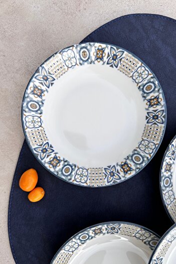 porselenden Leon 6 kişilik 20 cm Özel Tasarım Porselen Çukur Yemek Tabağı Takımı