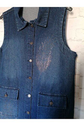 anne moda ankara All Cotton, Large size, long JEANS vest