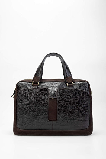 Tamer Tanca Genuine Leather Men's Briefcase - Brown