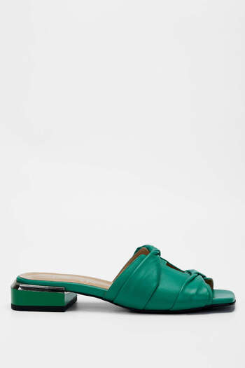Tamer Tanca Women's Genuine Leather Green Heeled Slippers