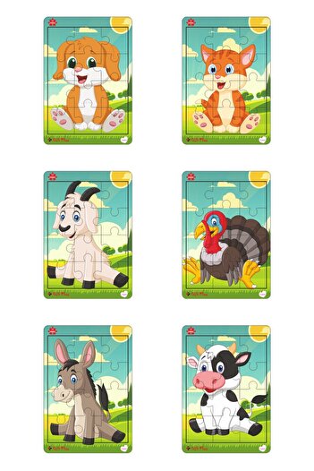 gift plus Ahşap Puzzle 6'lı Set Hayvalar Eğitici Yapboz Puzzle Set 4 (12 parça)