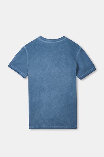 Dagi Blue V-Neck Cotton Acid Wash T-shirt