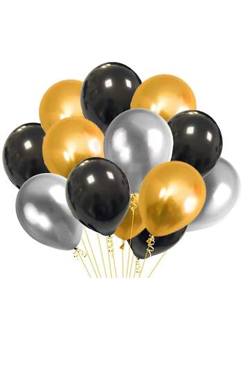 partideyince BLACK GRAY GOLD BALLOON 15 PIECES