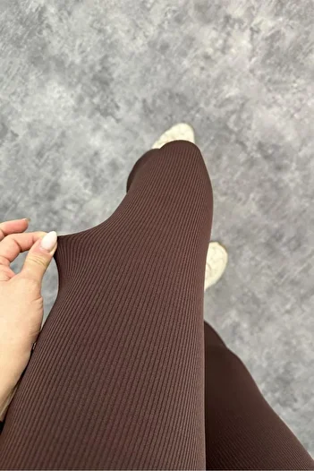 UPARS Brown High Waist Ribbed Tights