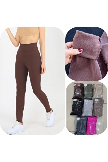 UPARS Brown High Waist Ribbed Tights