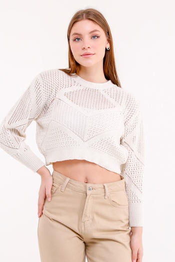 MA ananas Women's Black Openwork Knitted Blouse