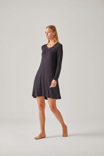 Pamuk & Pamuk V-neck Black Satin Viscose Women's Nightgown