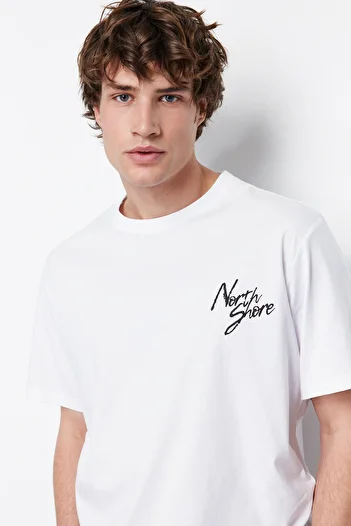 Trendyol Collection Crew Neck White Oversize T-Shirt - 100% Cotton, Printed Tmnss20Ts1099