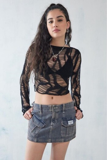 september island Mavi Denim Y2k Kargo Mini Etek