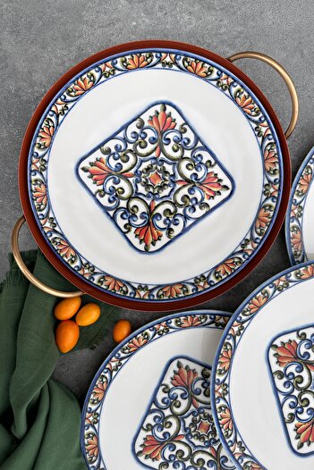 porselenden Verde 6 kişilik 25 cm Özel Tasarım Porselen Servis Sunum Tabağı Takımı