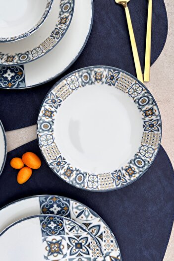 porselenden Leon 6 kişilik 20 cm Özel Tasarım Porselen Çukur Yemek Tabağı Takımı