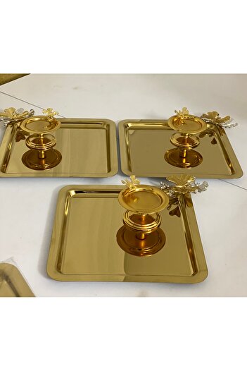 Elzem 2 MODELS 3-PIECE GOLD SQUARE PRESENTATION TABLE AND GOLD PASTA BUTTERFLY MODEL