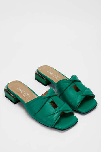 Tamer Tanca Women's Genuine Leather Green Heeled Slippers