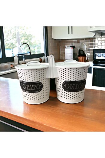 LUCKYHOMES Galvanized Potato Onion Holder with Wooden Handle