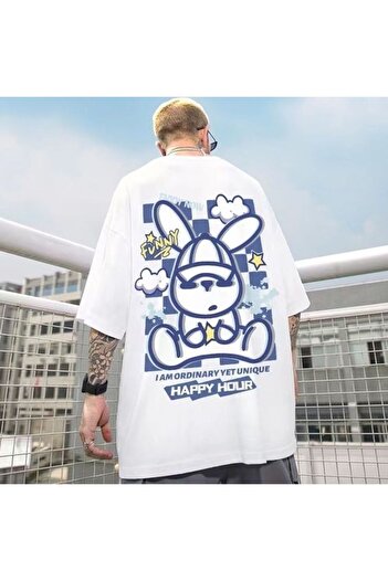 Vordevia Μπλουζάκι Happy Hour Rabbit με στάμπα λευκό oversize
