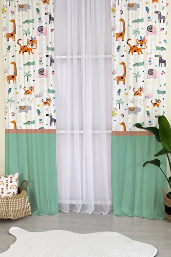 Evmila Milroma Animal Pattern Velvet Baby and Children's Room Background Curtain - White