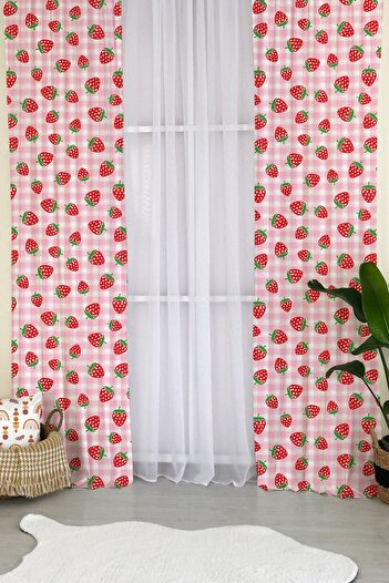 Evmila Milroma Strawberry Pattern Velvet Baby and Children's Room Background Curtain - Red