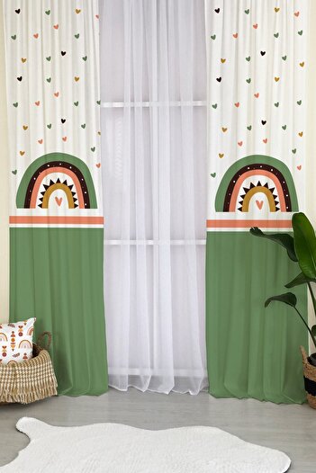 milroma Rainbow Patterned Children's Room Background Curtain-green