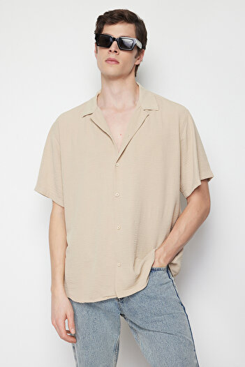 Trendyol Collection Καλοκαιρινό κοντομάνικο πουκάμισο Oversize λινό look - TMNSS24GO00019