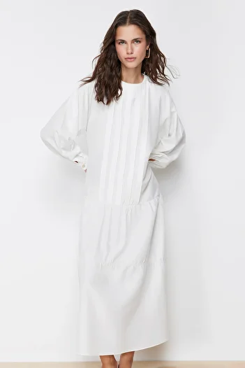 Trendyol Modest Ecru Woven Dress - Ruffle Detailed, TCTSS24EB00085