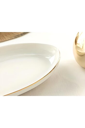porselenden Modern Gold 2 Piece 25 Cm Porcelain Medium Size Cream Boat Presentation Plate Service Set