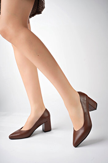 Deripabuc Genuine Leather Brown Women's Heeled Leather Shoes Shn-1930