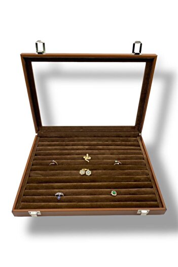 Dijital Çarşı Premium Ring Cufflinks Brooch Jewelry Box Sand Color