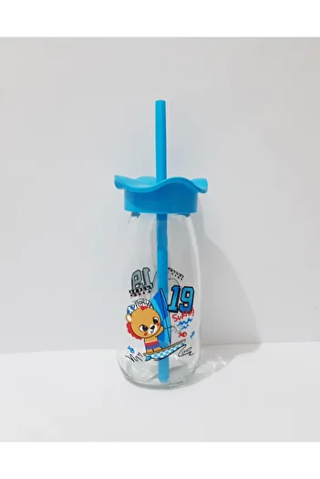 renkli çiçekler Milk Bottle with Straw Milk Meye Juice Bottle for Kids 250ml Cartoon Pattern Bottle