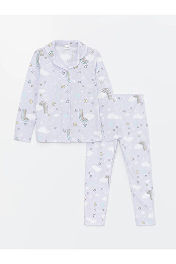LC Waikiki LCW Kids Gömlek Yaka Desenli Uzun Kollu Kız Çocuk Pijama Takımı