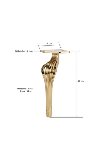 EYM 4 Adet Ottoman Lüx Metal Ayak 16 cm Altın Mobilya Koltuk Ayağı