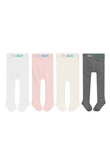 Novibaby 4-Piece Baby Cotton Pantyhose, Children's Newborn Cotton Girls Boys School Socks, White Ecru Pink Vs