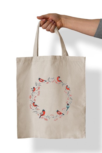 remonz Bird Circle Printed 100% Cotton 35x38 cm Υφασμάτινη τσάντα