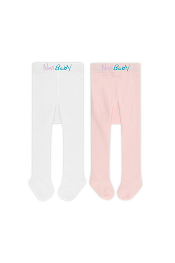 Novibaby 2 Pack Baby Cotton Pantyhose, Children's Newborn Cotton Girls Boys School Socks, White Ecru Pink