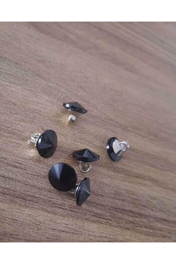 İMREN AKSESUAR Black Glass Button - 1 Cm, 1 Pack, 6 Pieces